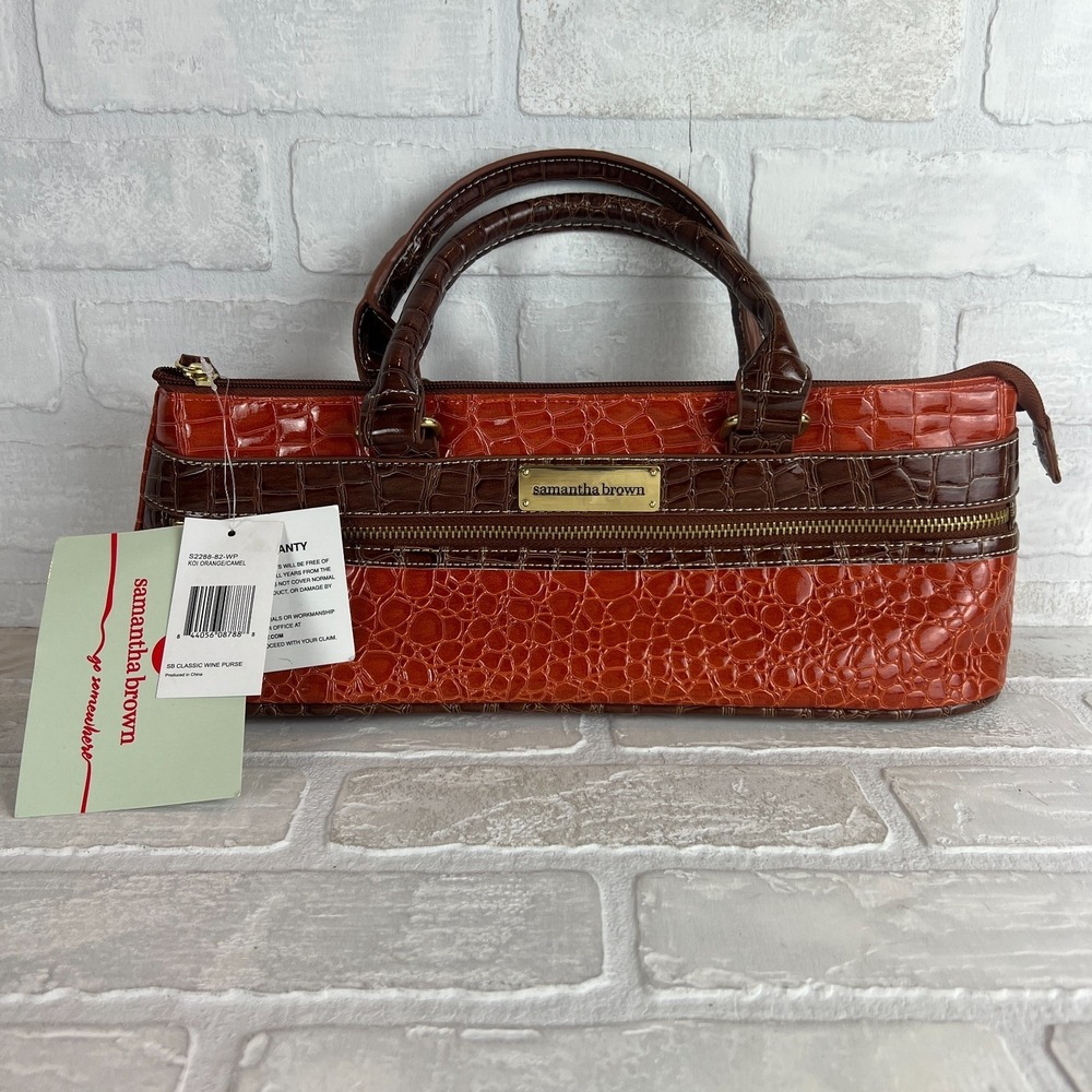 Samantha Brown Classic Wine Purse Insulated Croc Embossed Faux Leather Orange